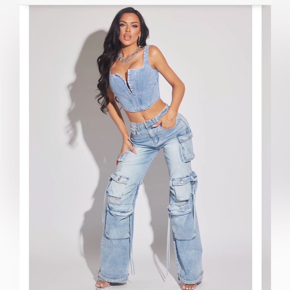 New Ver Luisant Light Wash Cargo Denim Jeans for Women size medium